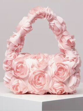 Blush Pink Rose Clutch Romantic Floral Handbag Wedding Guest Purse